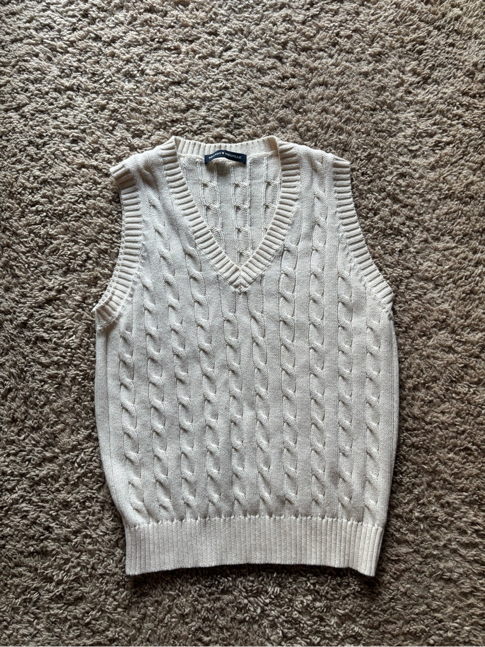Brandy Melville Cream Cable Knit V-Neck Sweater Vest
